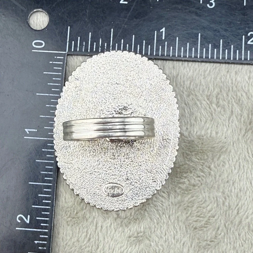 Vintage Yochi Ring Silver Tone Adjustable Glass Starburst Cocktail 10